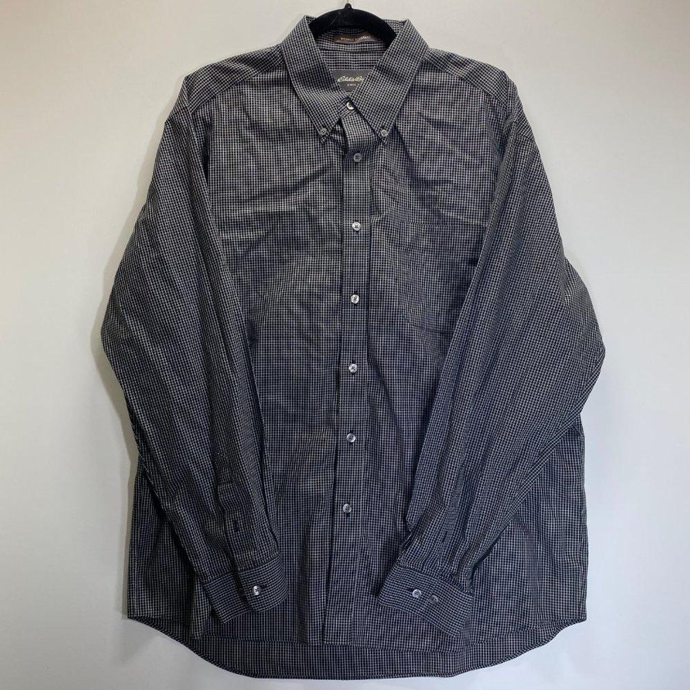 Eddie Bauer Mens Button Down Shirt Large Plaid Long Sleeve Wrinkle Resistant